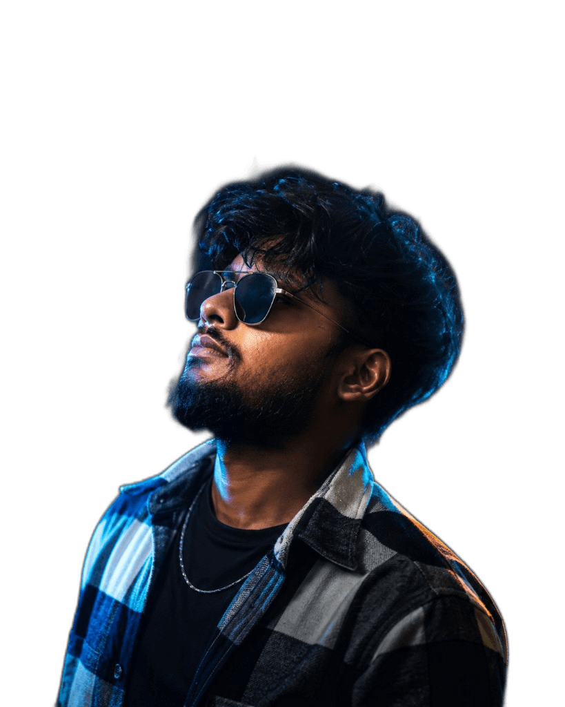 Aayush Rawat — cinematic portrait with blue and amber lighting